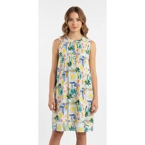 SONOMA Women's Sleeveless Beach Print Button Front Dress XXL Rayon Linen Blend